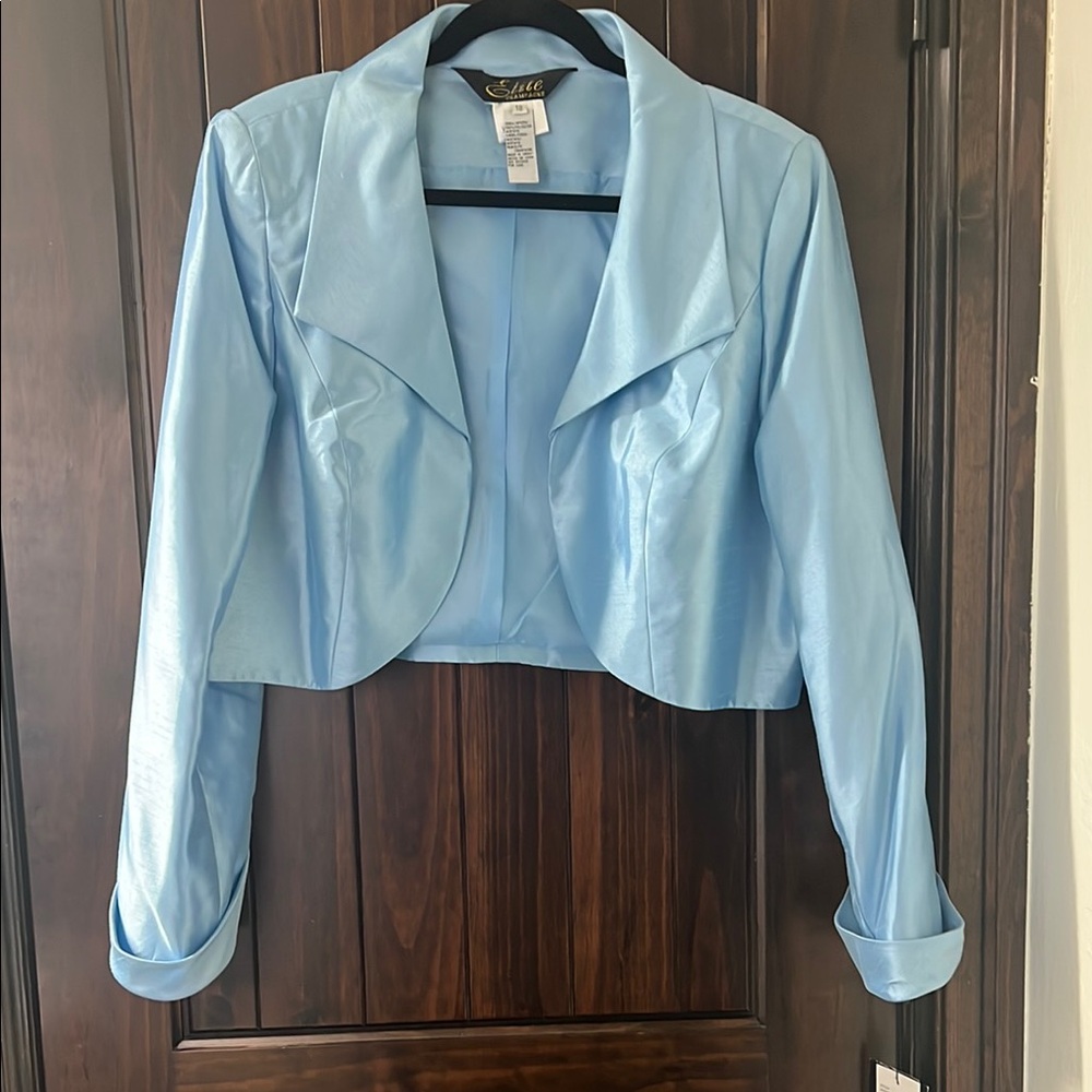 Cache Blue Cropped Blazer with Open Collar
